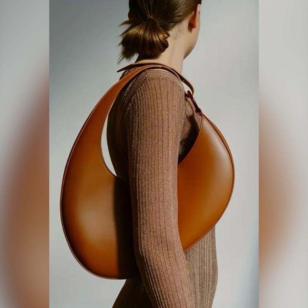 Sculpted Crescent Shoulder Bag in Cognac Brown